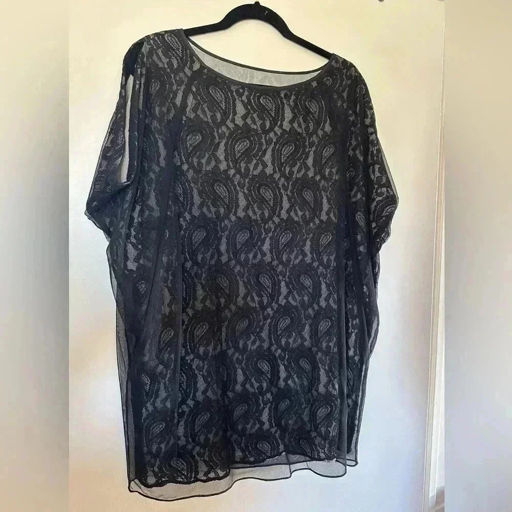 Beautiful Short Sleeve Black Lace Michael Kors Top with Nude Lining